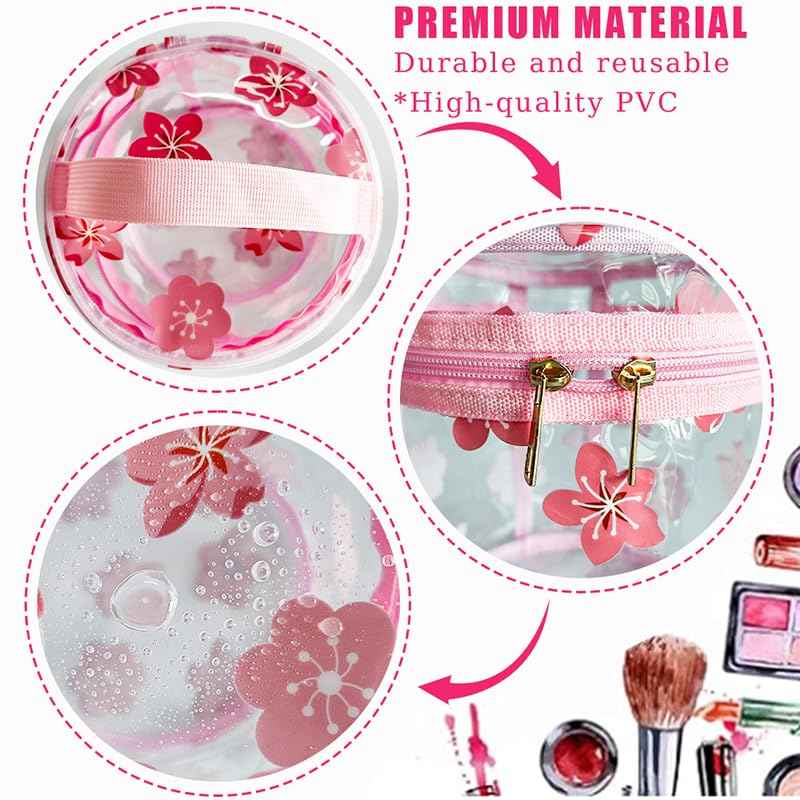 TotePrint Printed Flowers Clear Cylinder Travel Makeup Bag,Portable Waterproof Pouch with Handle Ideal for Women and Girl (D2064-3)