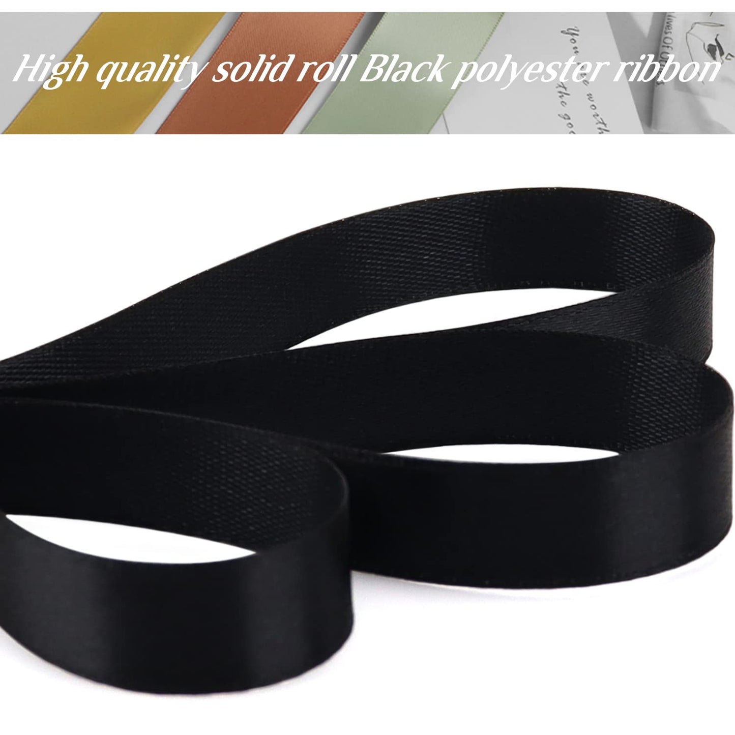 Nsilu 1/2 inch, Black Ribbon for Gift Wrapping 50 Yards Perfect Wedding Party Wreath Sewing DIY Hair Accessories Decoration Floral Hair Balloons Other Projects