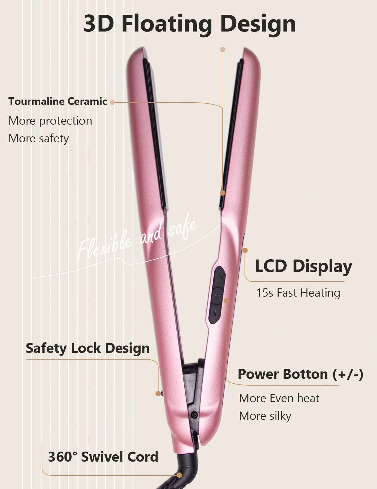 ANGENIL Ceramic Flat Iron Hair Straightener - 1inch Straightening and Curler 2 in 1,Professional Hair Iron Flat for Women Shinier&Smoother Hair,LCD Display,30s Fast Heating