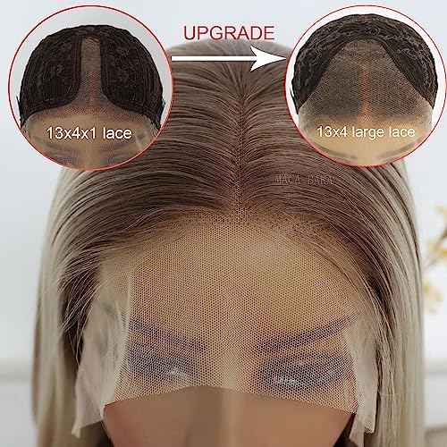 Highlight Honey Blonde Lace Front Wigs for Women Middle Part Glueless Long Straight Ombre Brown Mixed Blonde Synthetic Lace Front Wig for White Women 150 Density 24 Inches
