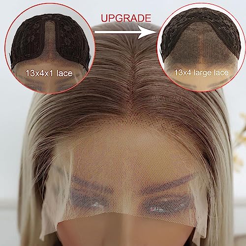 Highlight Ash Blonde Lace Front Wig Long Straight Glueless Ombre Brown Mixed Blonde 13x4 Synthetic Lace Front Wigs for Women 150 Density 24 Inches