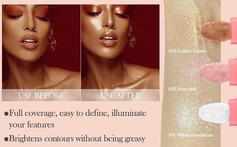 3-Color Glitter Highlighter Powder - Shimmer Face & Body Makeup