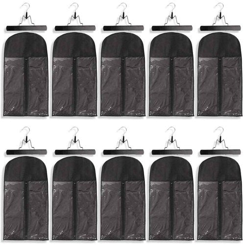 10 Pack Hair Extension Storage Bag Hair Extension Hanger Strong Holder Dust-proof Portable Suit with Transparent Zip Up Closure- Lightweight, Waterproof and Portable (Black)