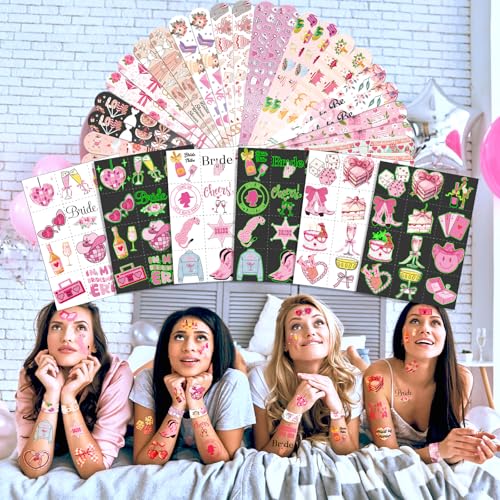 96 PCS Bachelorette Party Favors for Bride to Be ? 72 Pre-Cut Temporary Tattoos & 24 Slap Bracelets, Hen Party Accessories, Team Bride Decorations & Supplies