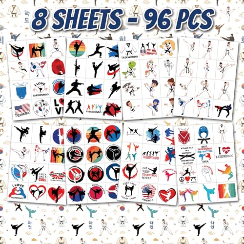 96 Taekwondo Temporary Tattoos for Kids - Martial Arts Party Favors