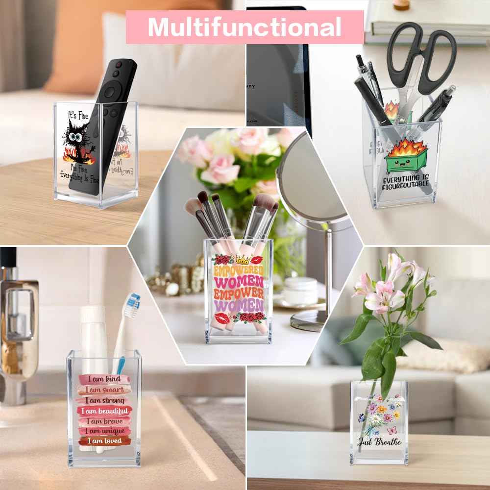 Vgrti Just A Girl Who Loves Makeup Acrylic Makeup Brush Organizer Holder, Girls Desk Acrylic Brushes Storage, Christmas Birthday Gifts for Daughter Niece Sister BFF Make Up Artist Makeup Lover