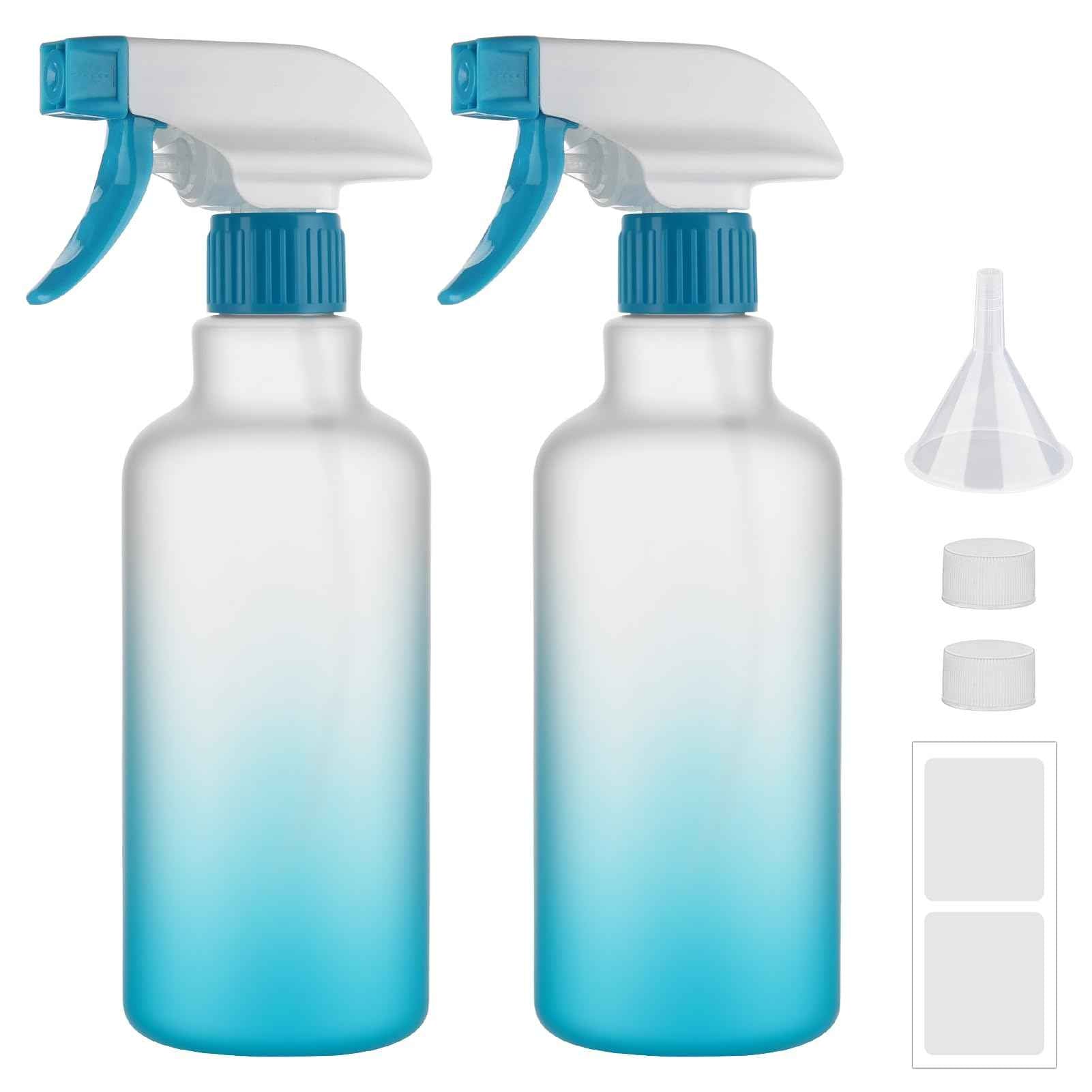 Hethyo Spray Bottles 16.9oz/500ml Plastic Spray Bottle for Hair Mist/Stream Empty Spray Bottle Heavy Duty Refillable Containers for Cleaning Solutions, Plants Gradient 2 Pack (Blue)