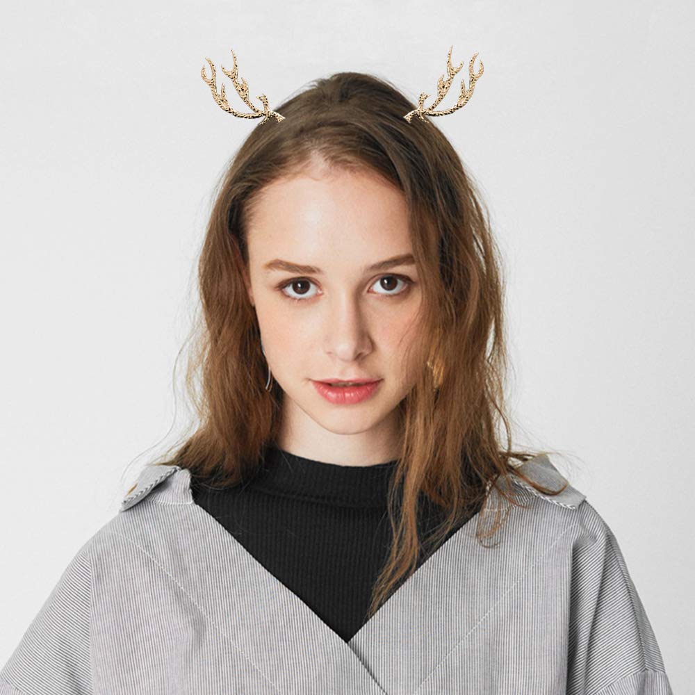 Reindeer Antler Headband Christmas Deer Antler Hairband Fawn Horn Hair Bands Women Girls Hair Hoop Headdress Headwear Headpiece Party Decoration Cosplay Costume Cute Handmade Hair Accessories Silver