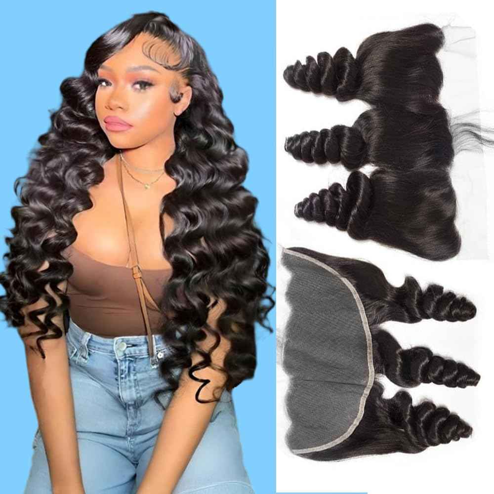 QTHAIR 16A 13x4 HD Lace Frontal Human Hair Loose Wave Frontal Pre Plucked with Baby Hair Ear to Ear Transparent Lace Closure 100% Unprocessed Brazilian Virgin Human Hair(12inch)