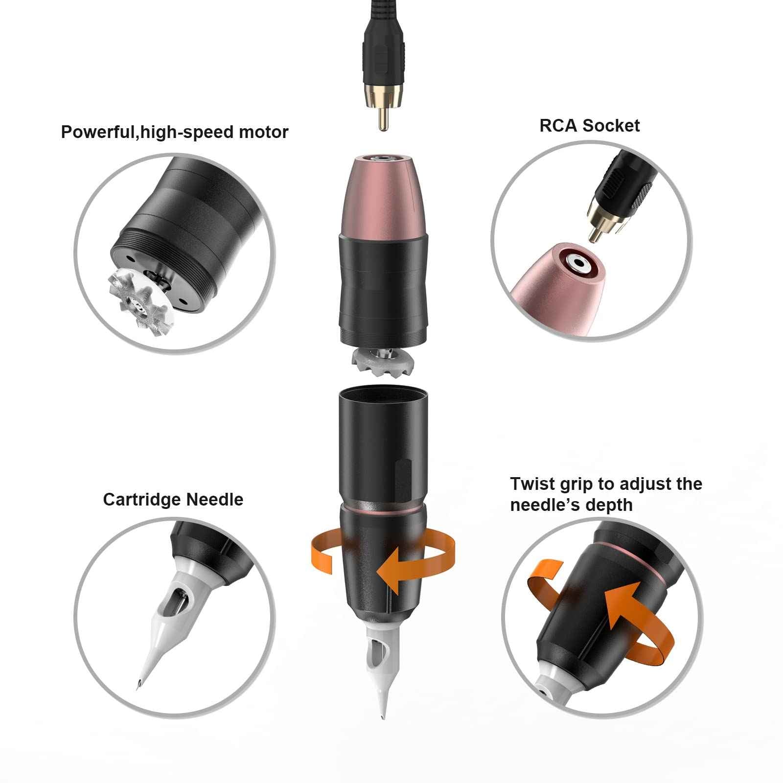 Tattoo Gun,Solong Anti-fatigue Mode Power Supply Professional Tattoo Kits with 5pcs Tattoo Table Covers Clean Pads Rotary Tattoo Machine Starter Kit with 20pcs Tattoo Cartridge Needles