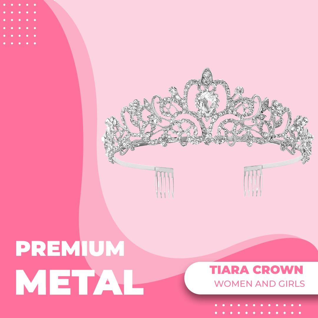 Papoopy Tiara Crown for Women, Headband Hair Accessories for Birthday Wedding Party Costume Silver