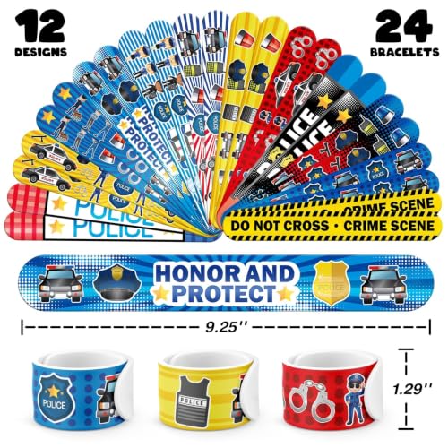 Police Party Favors Set - 96 Pc Kit with Slap Bracelets & Tattoos