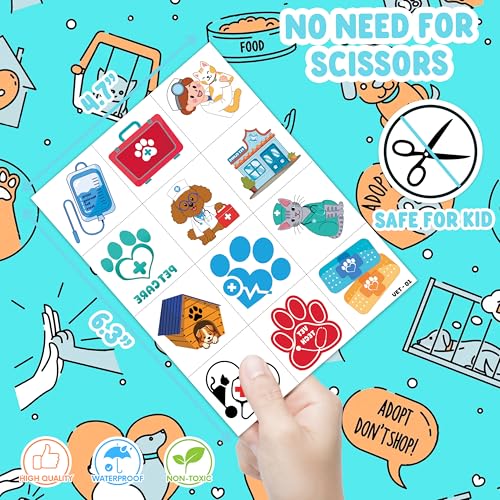 96 PCS Pre-Cut Vet Med Temporary Tattoos for Kids