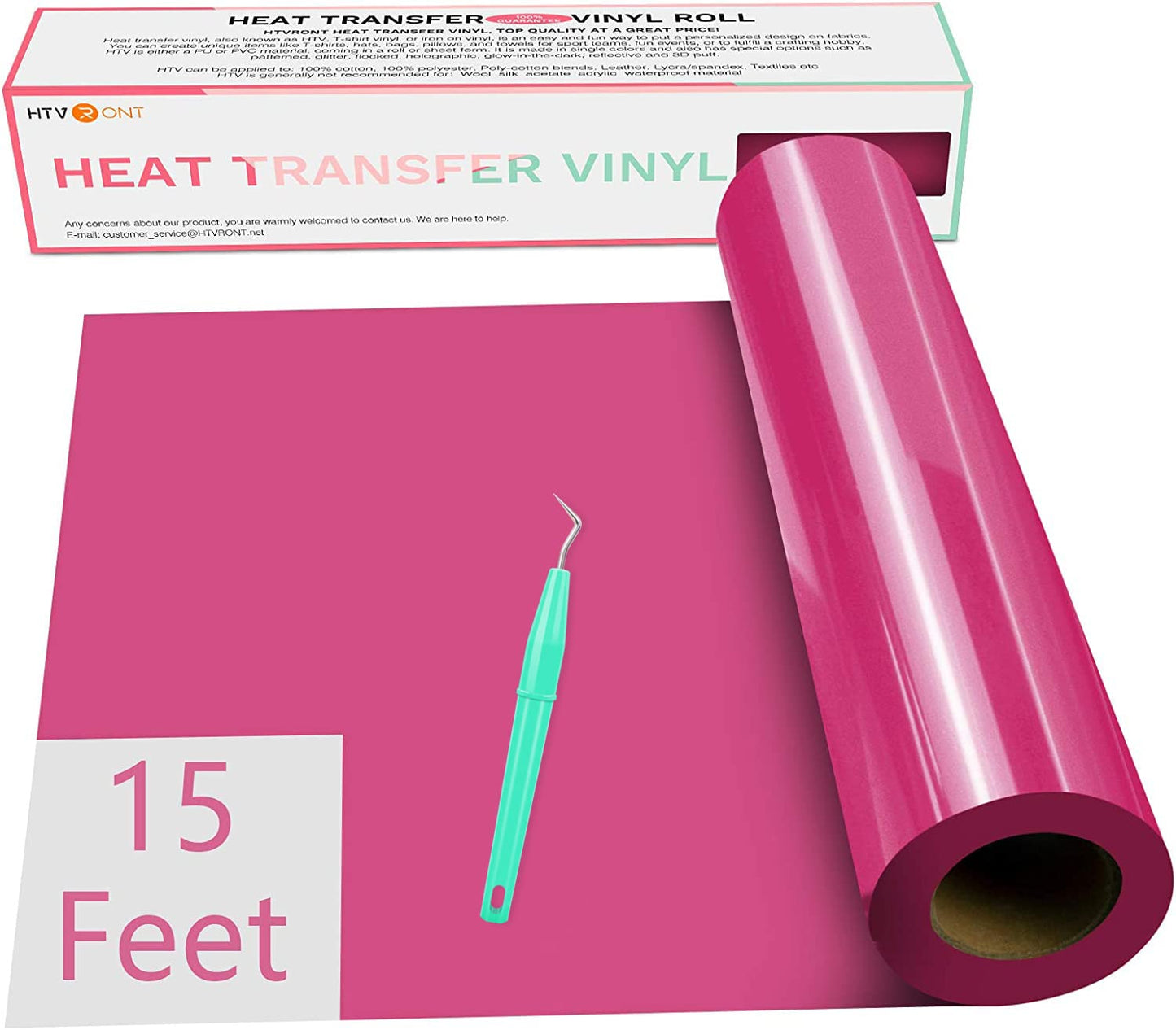 HTVRONT HTV Vinyl Rolls Heat Transfer Vinyl - 12" x 15ft Rose Red HTV Vinyl for Shirts, Iron on Vinyl for All Cutter Machine - Easy to Cut & Weed for Heat Vinyl Design (Rose Red)