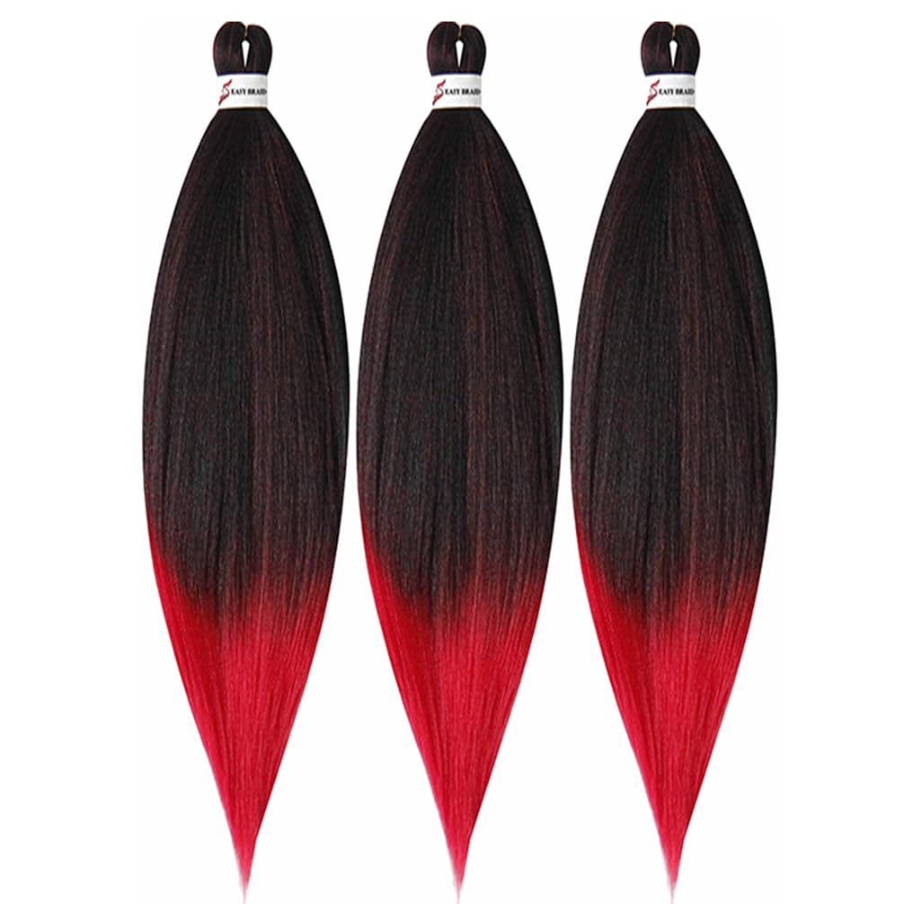 BALINGHAIR Braiding Hair Pre-stretched Ombre Black to Red Braiding Hair Extensions Flame Retardant Braids Hair 20 Inches(1B/Red-3Pcs)