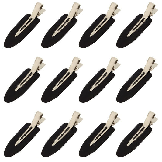 12Pcs No Bend Hair Clips- No Crease Hair Clips Styling Duck Bill Clips No Dent Alligator Hair Barrettes for Salon Hairstyle Hairdressing Bangs Waves Woman Girl Makeup Application (Black)