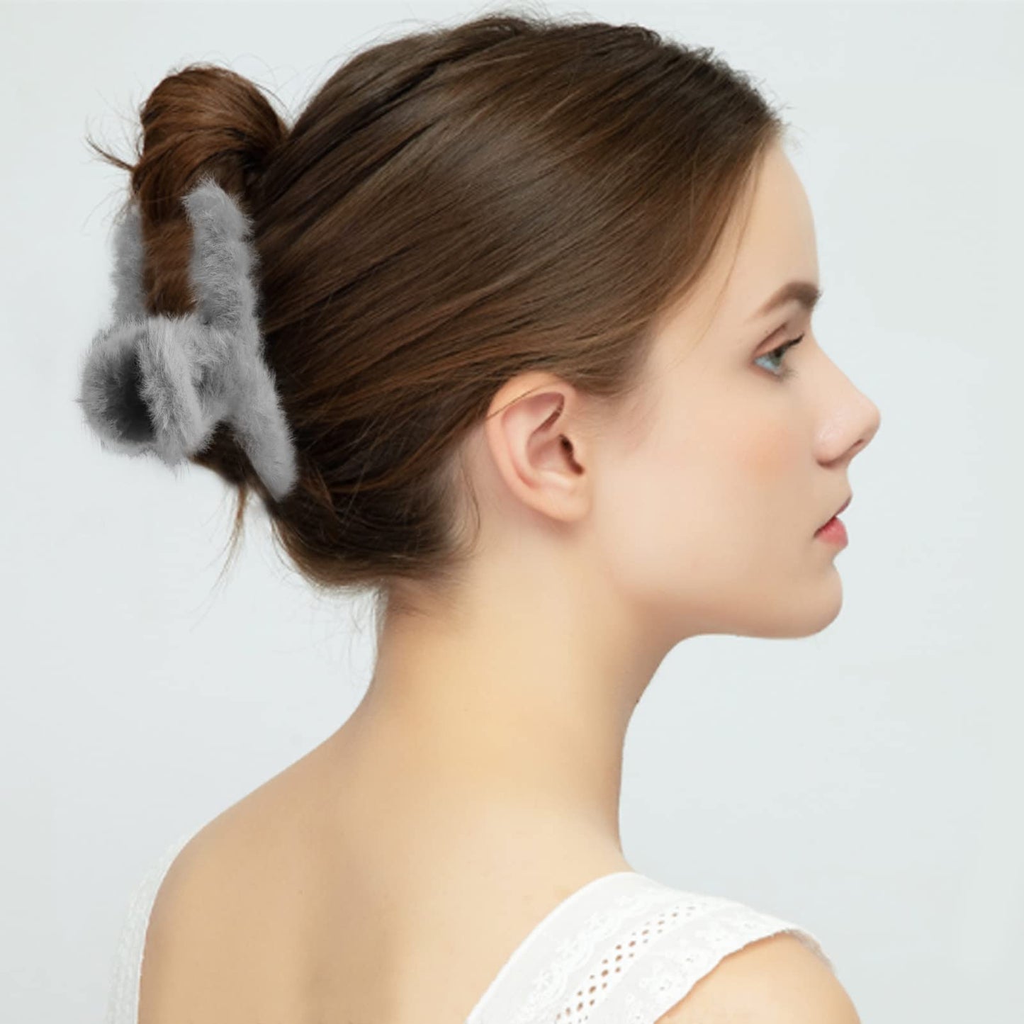 6Pcs Fur and Fluffy Aesthetic Claw Hair Clips for Women, Kawaii Thick Hair Clamps With Strong Non-Slip Hold