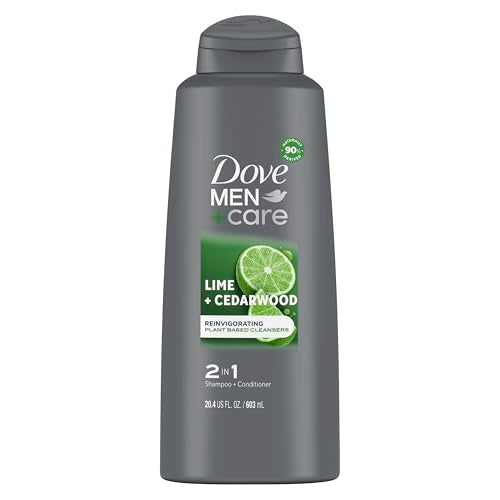 DOVE MEN + CARE Men 2 in 1 Shampoo and Conditioner Lime + Cedarwood For Healthy-Looking Hair Naturally Derived Plant Based Cleansers 20.4 OZ