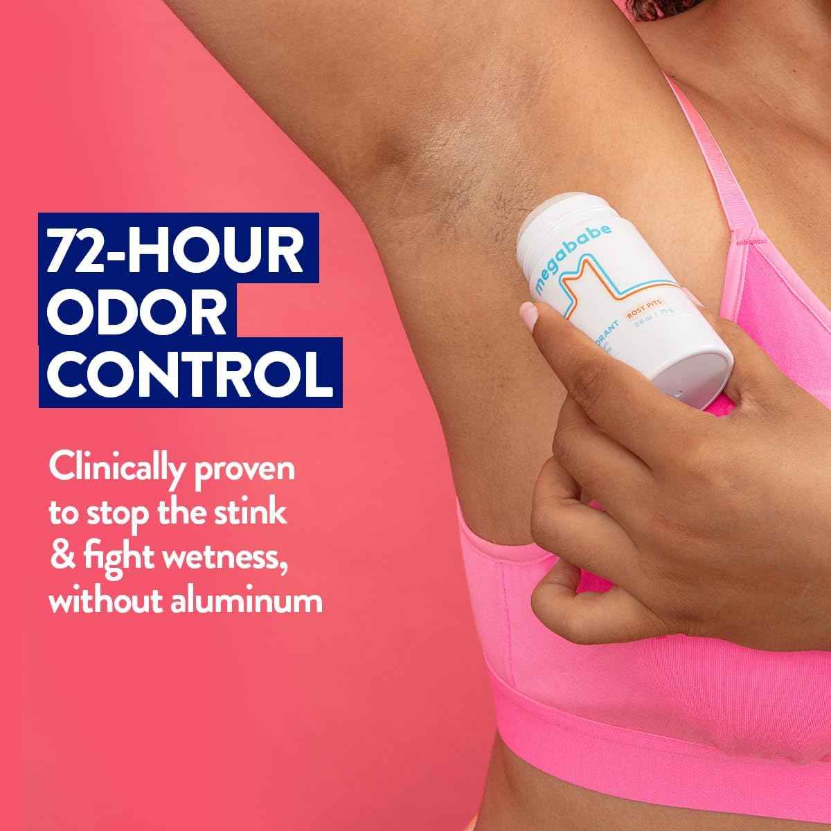Megababe Daily Deodorant - Rosy Pits | 72 hour Odor Protection | Aluminum-Free, Clear & Clean | 2.6 oz - 2 Pack