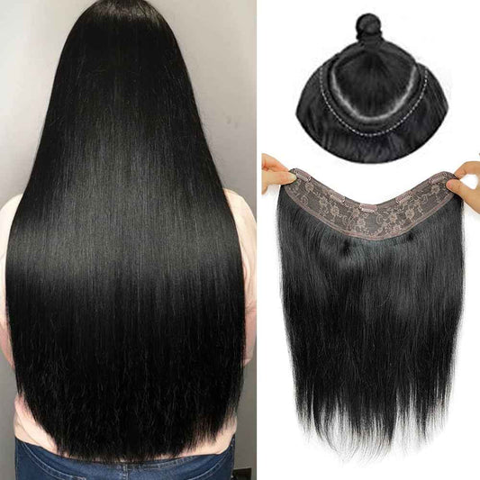 Clip in Hair Extensions Real Human Hair,Jet Black One-piece Hairpieces with 5 Clips Double Weft Black Clip in Extensions 3/4 Full Head for Thin Hair Straight Clip in 16" 80g