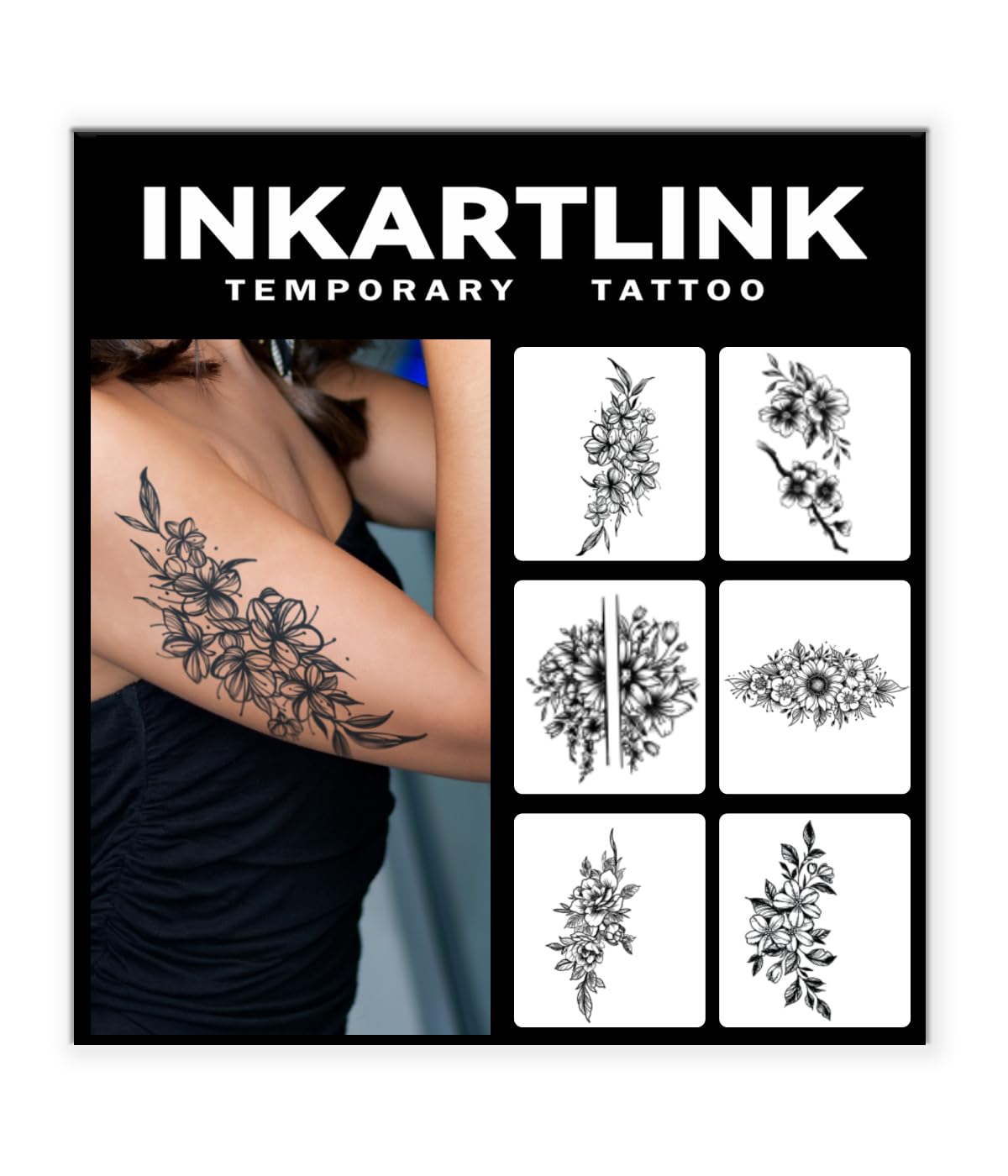 INKARTLINK 6 Sheets Temporary Tattoos, Semi-Permanent Tattoo, Fake tattoos, 1-2 Weeks Tattoo, For the Mature and Elegant Women, Flower Tattoos Temporary.