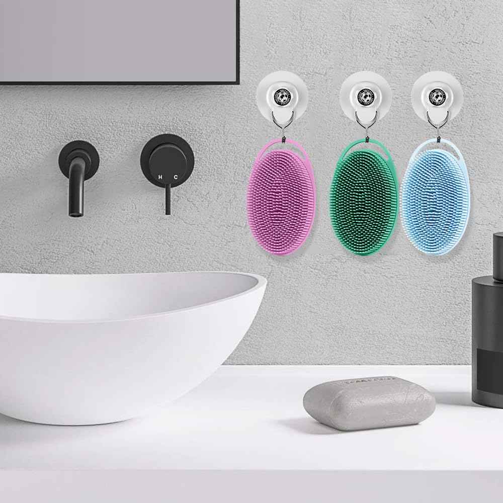 Soft Silicone Body Scrubber 6 PCS Silicone Body Shower, Silicone Loofah 2 in 4 Bath and Shampoo Brush, Body Scrubber Shower Cleaning Exfoliating Use for Sensitive Skin, Lather Well