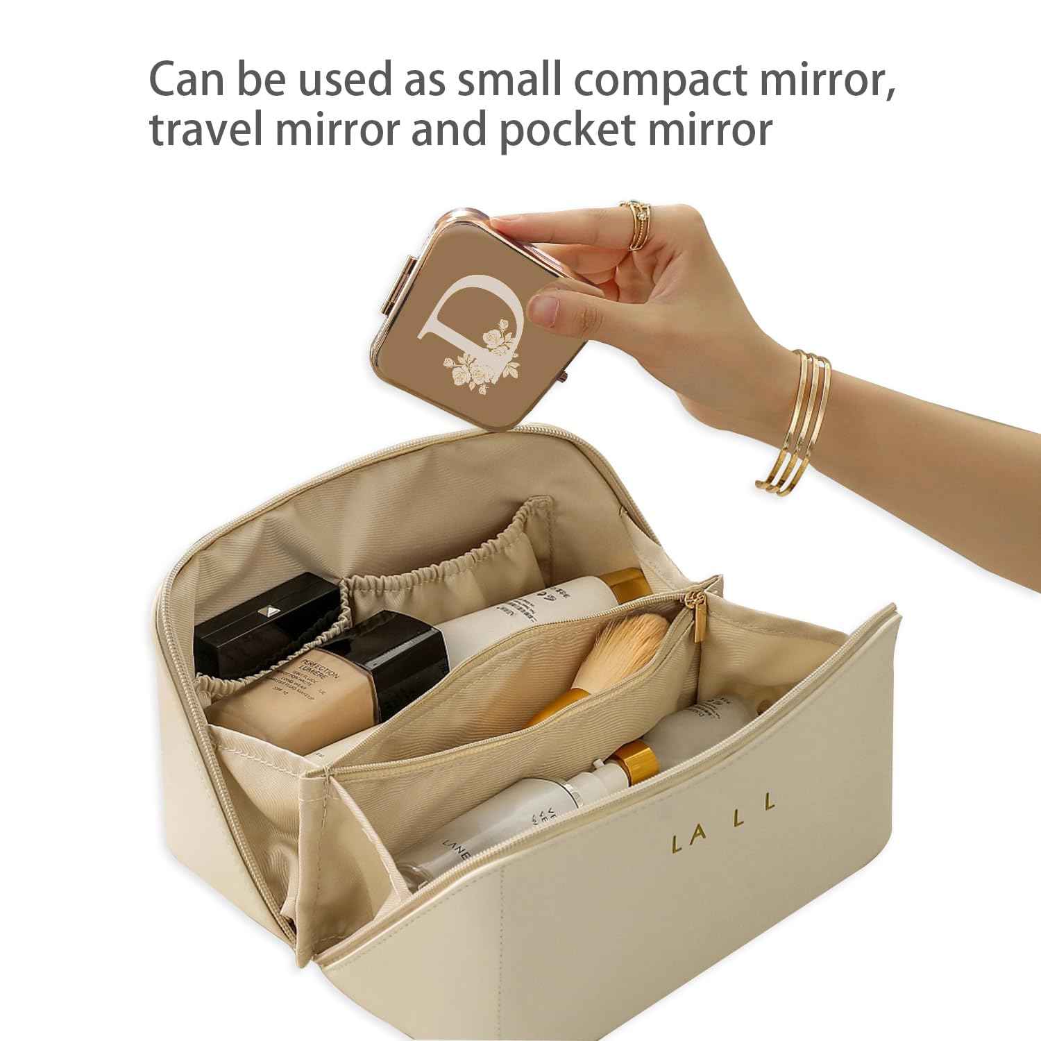 Ximruyuv Pocket Mirror for Women, Rosegold Square 2.8”×2.8” Metal Frame Double Sided Mini Magnifying 1X/2X Pocket Mirror for Men Can be Used as Gifts for Woman (D)