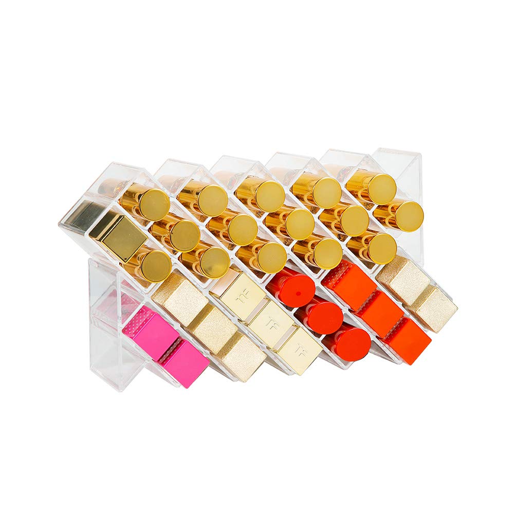 YIEZI Lipstick Holder Organizer 32 Spaces Acrylic Stackable Fish Shape Lipstick Tower, Lip Gloss Storage Stand for 32 Lip Slots, Perfect for Lipgloss Makeup Vanity Display, Clear (2 Pack)