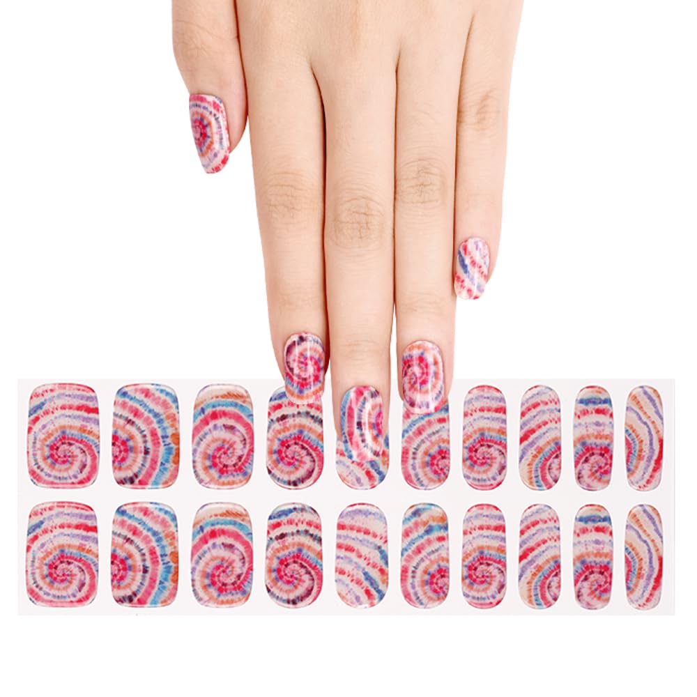 ACROIN Semi Cured Gel Nail Strips Nail Wraps 20 Stickers Need Cured, Salon-Quality, Long Lasting, Easy to Apply & Remove, Includes Cleaning Pad, Nail File, Wooden Stick - Spiral