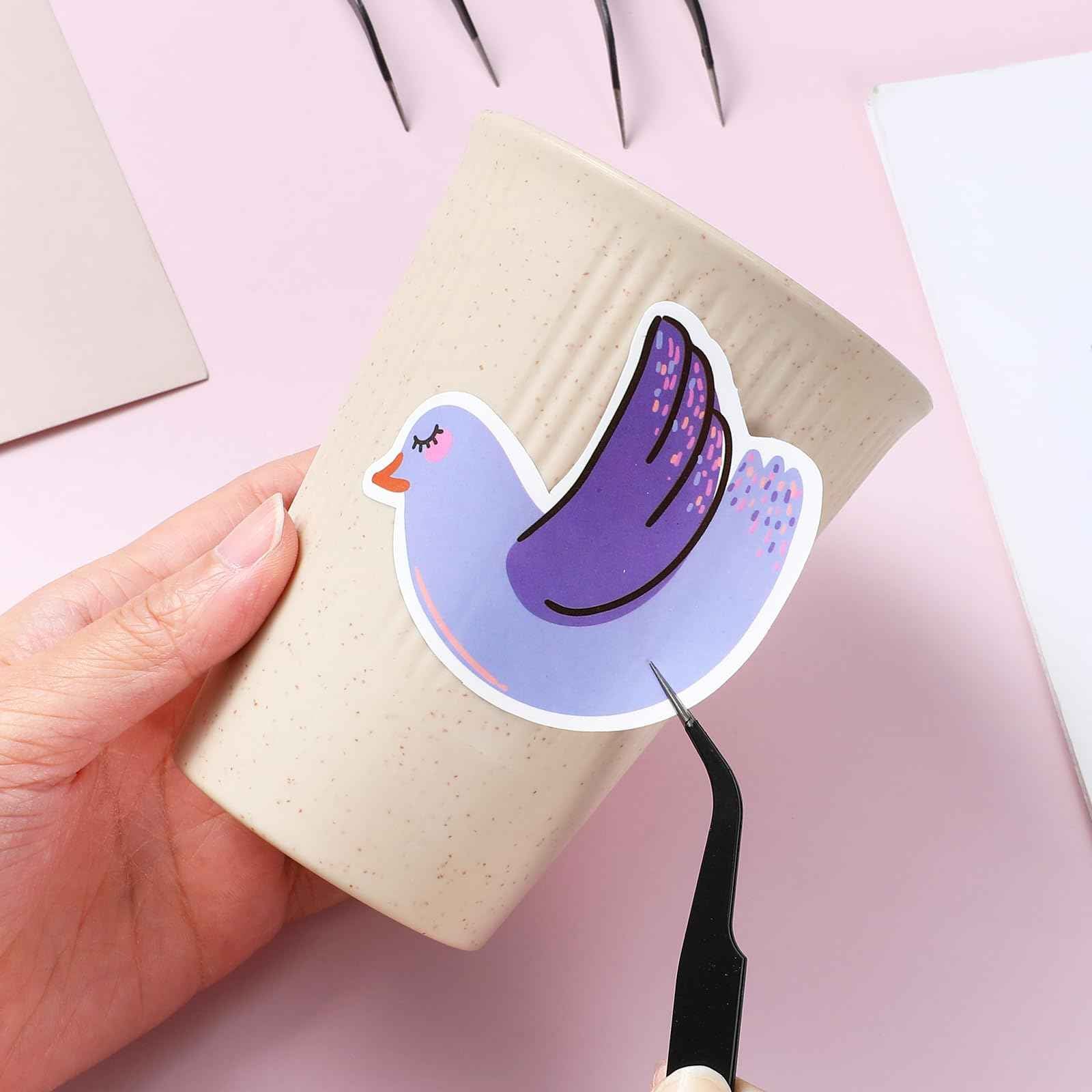 10 Pieces Tweezers for Crafting Stainless Steel Curved Pointed Tweezers Precision Tweezer with Protective Cover for Eyelash Extensions Stickers Rhinestones Crafts (Black)