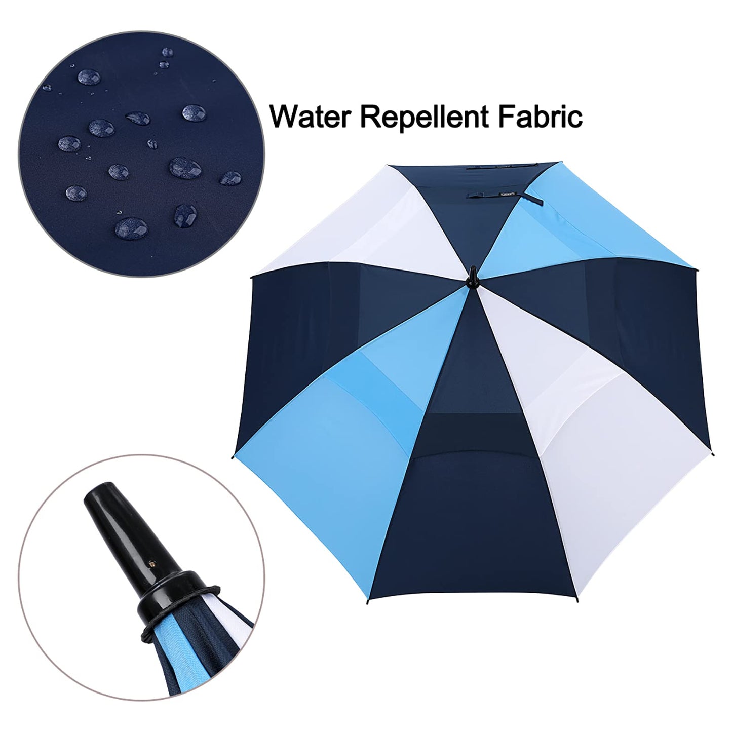 G4Free 62 Inch Automatic Open Golf Umbrella Extra Large Oversize Double Canopy Vented Windproof Waterproof Stick Umbrellas (White+Dark Blue+Sky Blue)