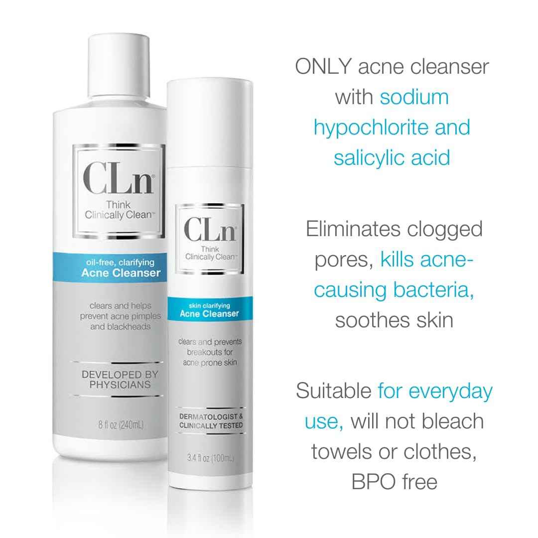 CLn® Acne Cleanser-Facial Cleanser with 0.5% Salicylic Acid to Eliminate Blackheads & Breakouts, Oil-Free & Fragrance-Free, 3.4 fl. oz.