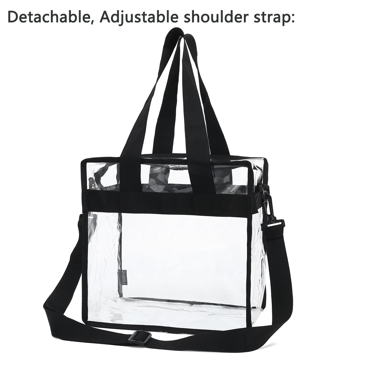 Flowfly Clear Bag Stadium Approved, Clear Beach Lunch Bag for Work Sports Festival - 2 Handles, Adjustable Strap, Zipper Closure, Clear