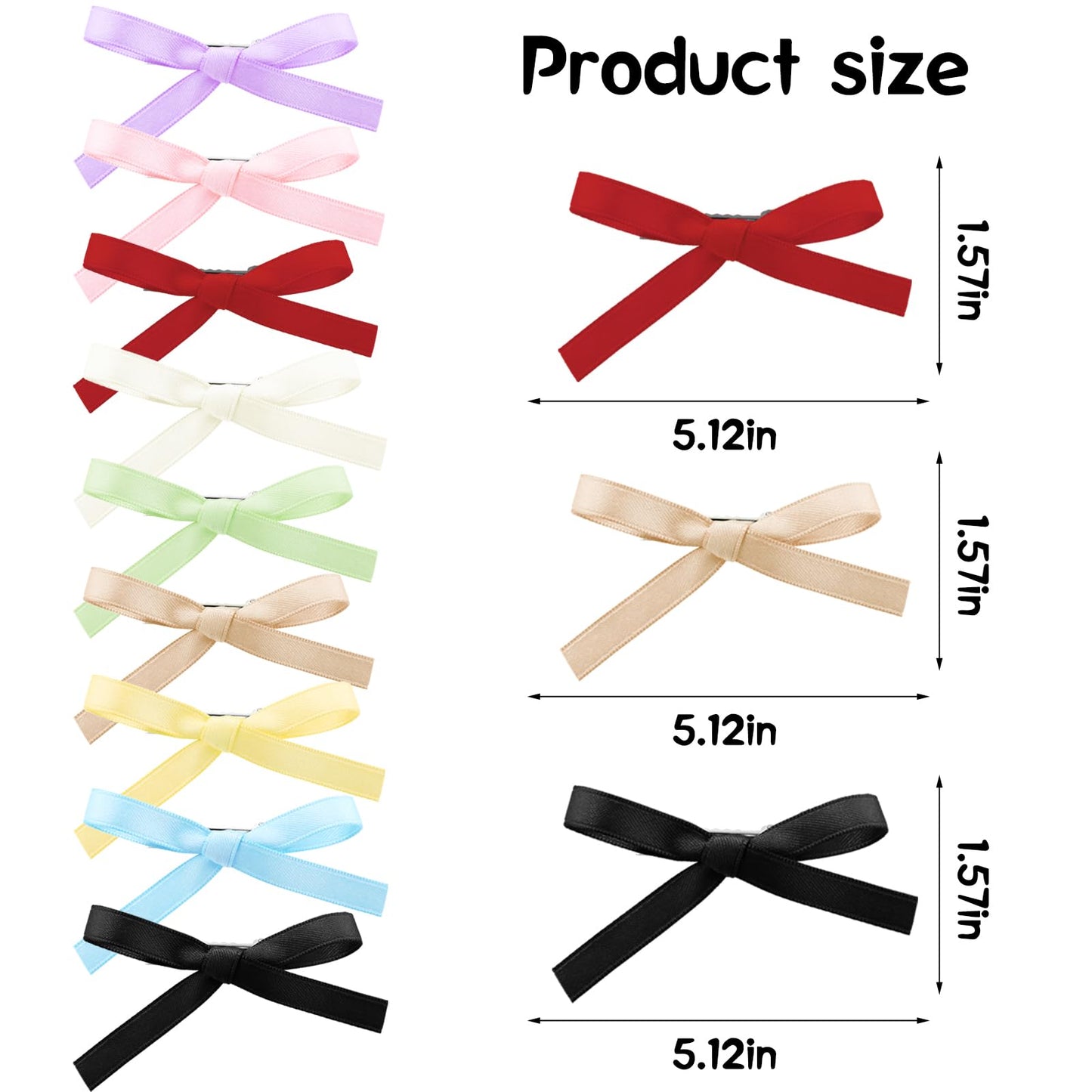 Zkptops 18Pcs Black Bow Hair Clips for Women Girls Baby Kids Teens Toddler Silky Satin Bowknot Hair Accessory Small Mini Tiny Cute Blue Pink Purple Brown Red Colored Soft Metal Barrette Hairpin