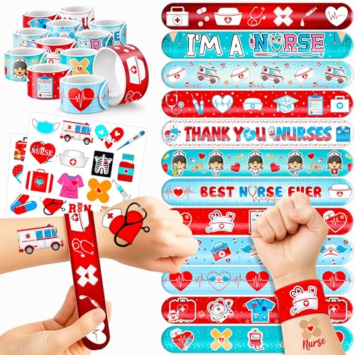 Nurse Party Favors Set - 48 Tattoos & 24 Slap Bracelets
