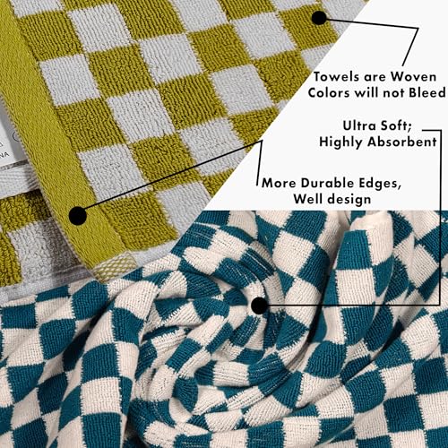 5 Pack 13 x 29 Inch Decorative Face Towels and Hand Towels, 100% Cotton, Ultra-Soft, Highly Absorbent, with Stylish Checkered Pattern Perfect for Bathroom, Kitchen, Pool, Yoga, Travel, and Gym.