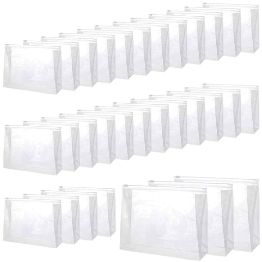 30 PCS Small Clear Makeup Bag, Mini PVC Waterproof Cosmetic Organizer Bags Portable Swimsuit Storage Bag Clear Organizer Pouches with Zipper for Women Men Travel Toiletry Vacation, 9.8" x 7.5"