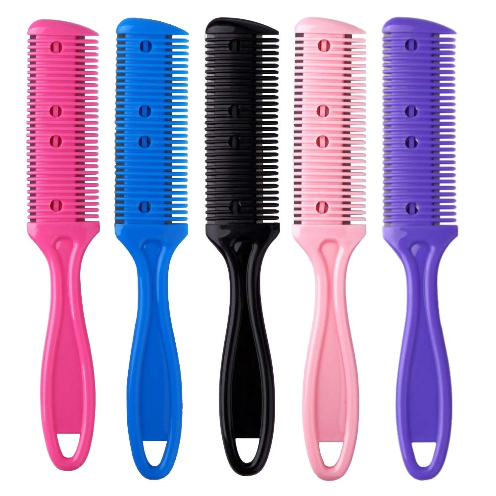 5Pcs Professional Trimmer Razor Dual Side Cutting Scissors Hair Thinning Comb Slim Haircuts Cutting Tool Blade Barber Cut Hair Brush Tools Double Edge Razor 5Color