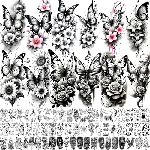 72 Sheets Temporary Tattoos Butterfly Flower for Women Men