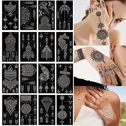 16 Sheets Reusable Henna Tattoo Stencils for Women