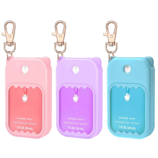 taessv 3Pcs Hand Sanitizer Spray Case for Touchland Silicone Touchland Case Keychain Cute Hand Sanitizer Spray Holder Compatible with Touchland Power Mist Gentle Mist Glow Mist (Pink & Purple & Blue)