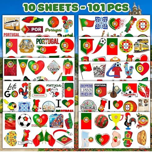 Portugal Temporary Tattoos Sticker UEFA Euro Portugal Flag for International Competitions 2024 European Championship Olympic Games Football World Cup Party Supplies Favors