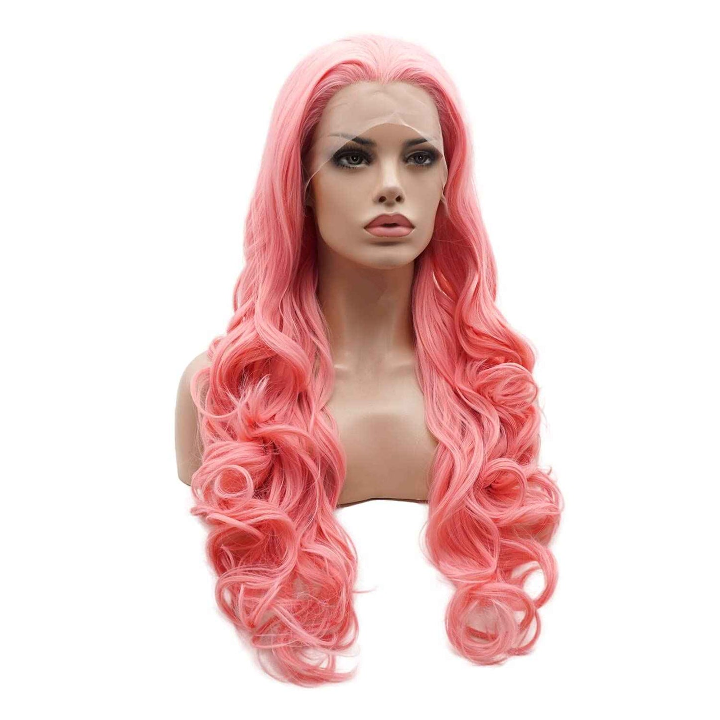 Lushy Hair Lace Front Synthetic Wig Wavy Long 26inch Pink Wig Heat Resistant Heavy Density Realistic Wig