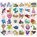 408 PCS Individually Wrapped Temporary Tattoos for Kids - Mixed Tattoos for Kids Birthday Party Favors Goodie Bag Fillers