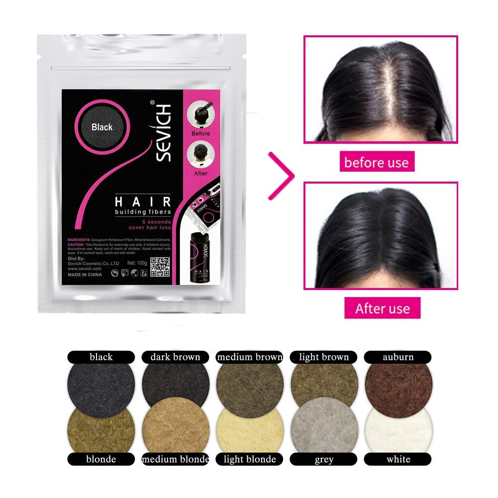 Sevich Hair Fibers - Hair Rebuilding Fibers Original Refill, Nature Keratin Fibers for Thin Hair, 100g - Dark Brown