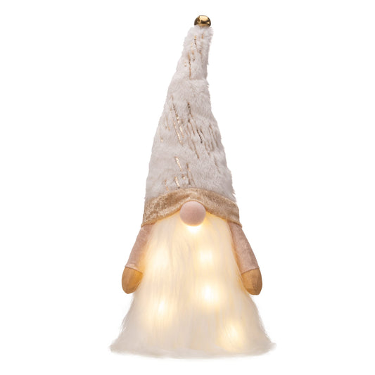 Valery Madelyn Christmas Gnome Tree Topper, 16.5 Inch Pre-Lit White and Gold Fabric Cute Santa Tree Top with Timing LED Lights for Party Tree Ornaments Christmas Decoration Indoor, Battery Operated