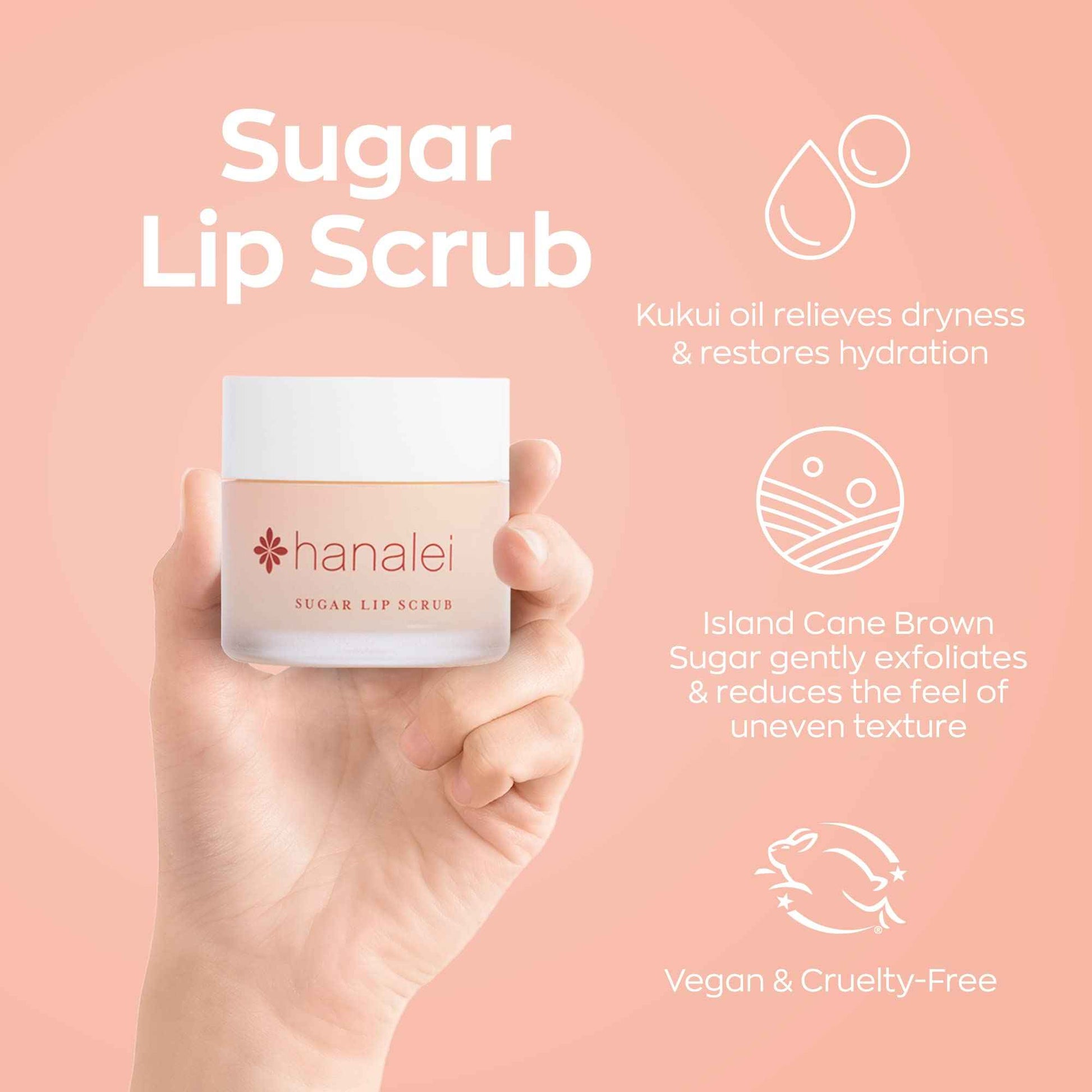 Hanalei Sugar Lip Scrub and Lip Treatment (Mauve Pink) Bundle, Made with Raw Cane Sugar and Real Hawaiian Kukui Nut Oil (Cruelty free, Paraben free)