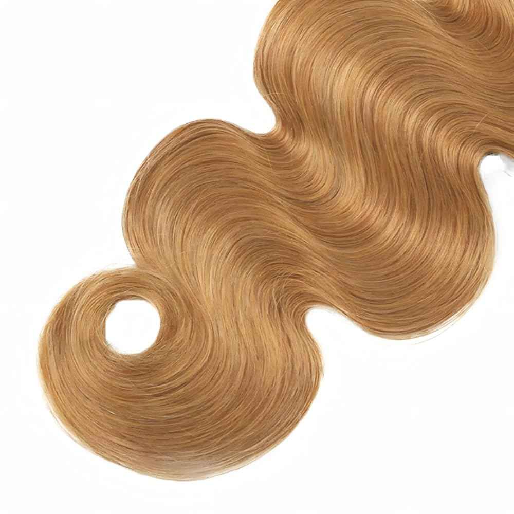LOIUMGUU Honey Blonde Human Hair Bundles Color #27 Body Wave Bundles 8 10 12 Inch Double Weft Soft Unprocessed Brazilian Virgin Remy Double Weft Soft Real Blonde Hair Extensions