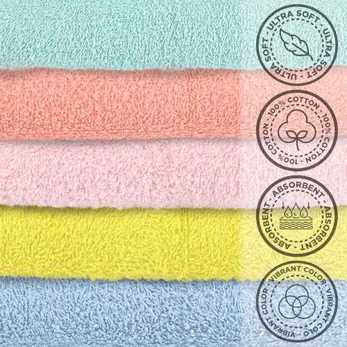 Crystal Ridge Cotton Wash Cloths 24 Pack - Washcloths for Showering, Face and Body, Soft and Highly Absorbent Multipurpose Towels for Bathroom, Kitchen, Spa and Gym - Wash Rags 12 x12 (Pastel)