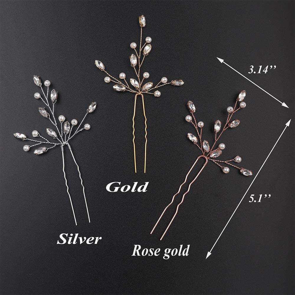 Aimimier Bridal Wedding Hair Pins Gold Crystal Hair Piece Pearl Bobby Pins Rhinestone Bridesmaids Hair Pin Wedding Hair Pins Hair Accessories for Women and Bride (Gold)